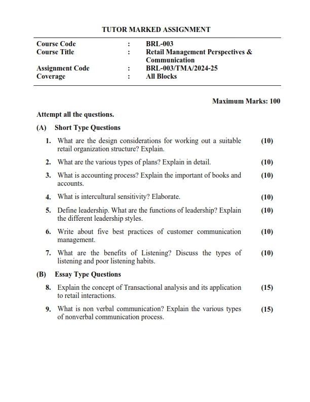 IGNOU BRL-003 Solved Assignment 2024-25 English Medium