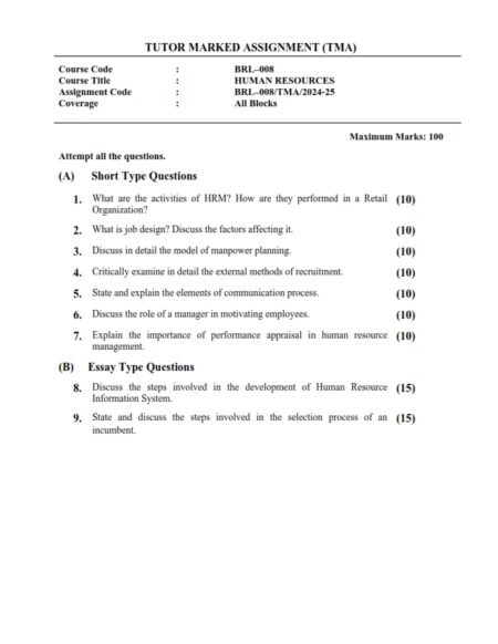 IGNOU BRL-008 Solved Assignment 2024-25 English Medium