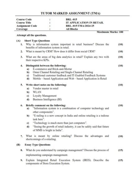 IGNOU BRL-015 Solved Assignment 2024-25 English Medium