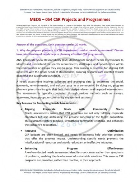 IGNOU MEDS-054 Solved Assignment 2024-25 English Medium