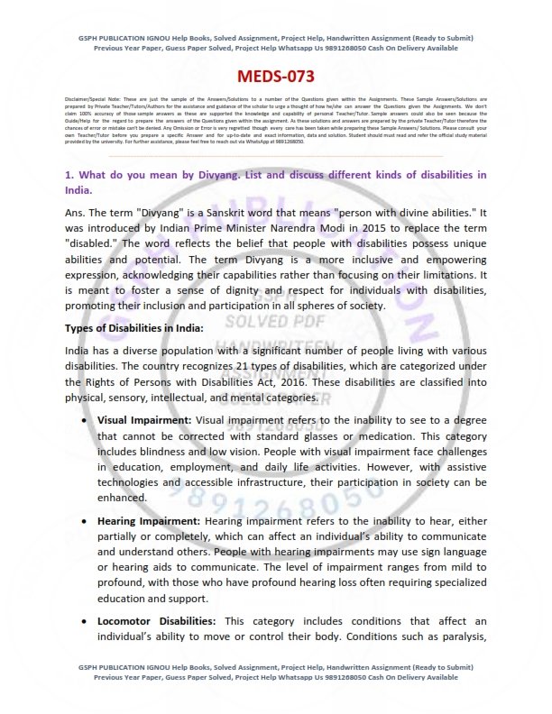 IGNOU MEDS-73 Solved Assignment 2024-25 English Medium