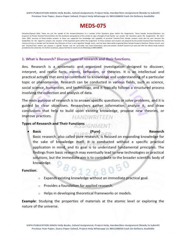 IGNOU MEDS-75 Solved Assignment 2024-25 English Medium