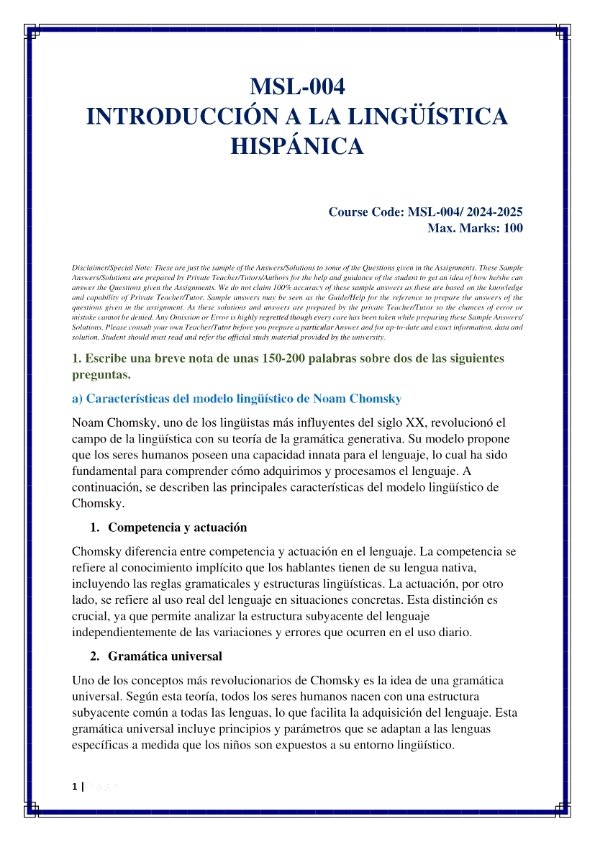 IGNOU MSL-004 Solved Assignment 2024-25 SPANISH MEDIUM