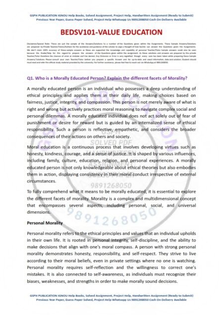 IGNOU BEDSV-101 Solved Assignment 2025 English Medium