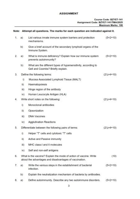 IGNOU BZYET-141 Solved Assignment 2025 English Medium