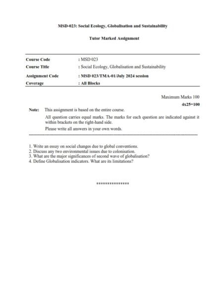 IGNOU MSD-023 Solved Assignment July 2024 English Medium