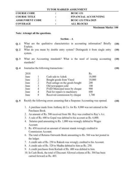 IGNOU BCOC-131 Solved Assignment 2025 English Medium