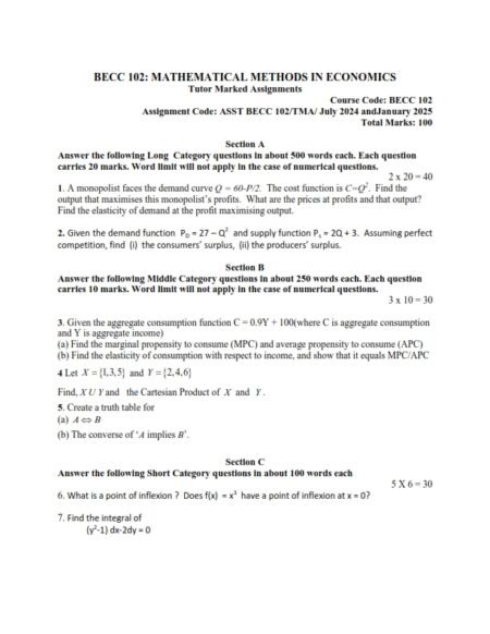 IGNOU BECC-102 Solved Assignment 2024-25 English Medium
