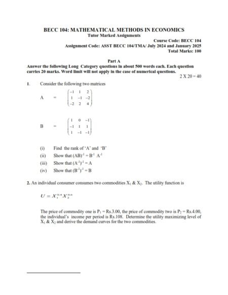 IGNOU BECC-104 Solved Assignment 2024-25 English Medium