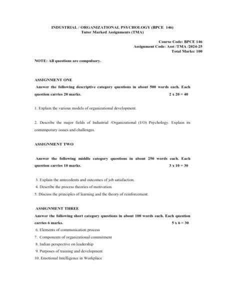 IGNOU BPCE-146 Solved Assignment 2024-25 English Medium