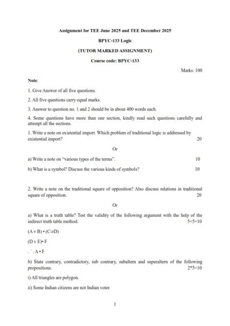 IGNOU BPYC-133 Solved Assignment 2025 English Medium