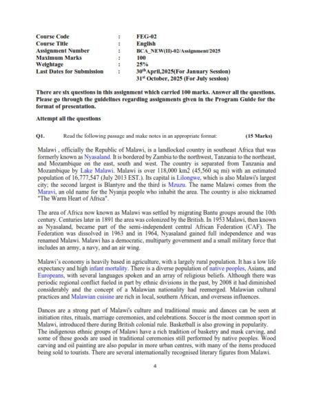 IGNOU FEG-02 Solved Assignment 2025 English Medium