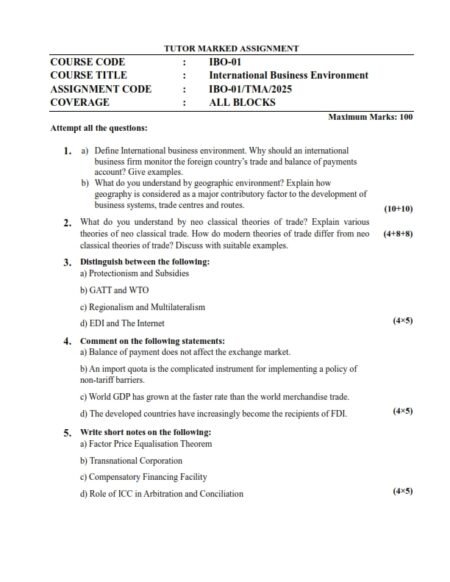 IGNOU IBO-01 Solved Assignment 2025 English Medium(PGDIBO)