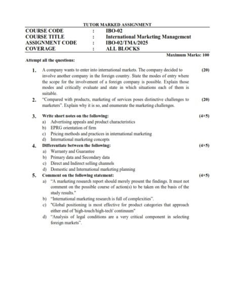 IGNOU IBO-02 Solved Assignment 2025 English Medium(PGDIBO)