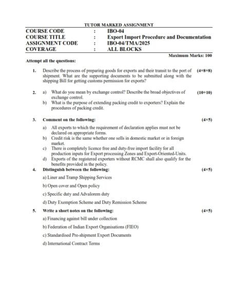 IGNOU IBO-04 Solved Assignment 2025 English Medium(PGDIBO)