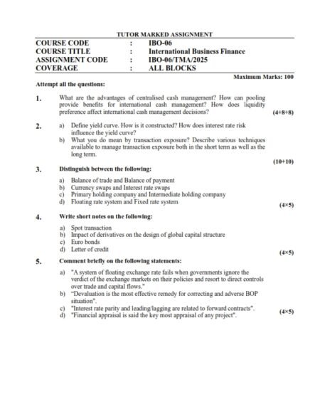 IGNOU IBO-06 Solved Assignment 2025 English Medium(PGDIBO)