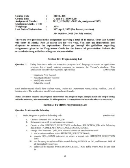 IGNOU MCSL-205 Solved Assignment 2025 English Medium(BCA_NEW)