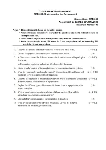 IGNOU MED-001 Solved Assignment 2025 English Medium