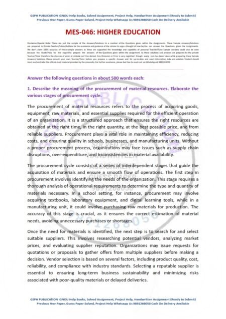 IGNOU MES-046 Solved Assignment 2025 English Medium