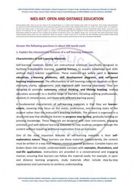 IGNOU MES-047 Solved Assignment 2025 English Medium