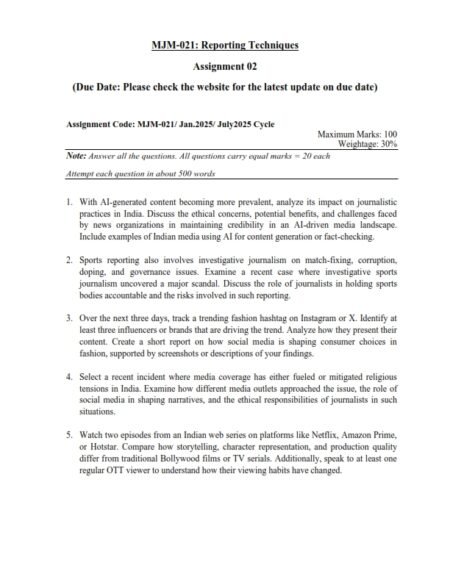 IGNOU MJM-21 Solved Assignment 2025 English Medium