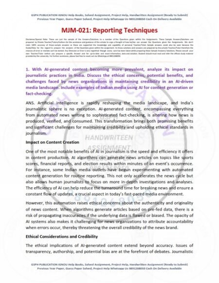 IGNOU MJM-21 Solved Assignment 2025 English Medium