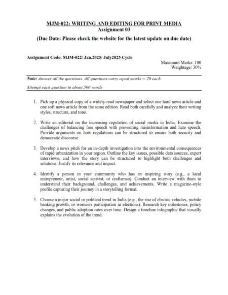 IGNOU MJM-22 Solved Assignment 2025 English Medium