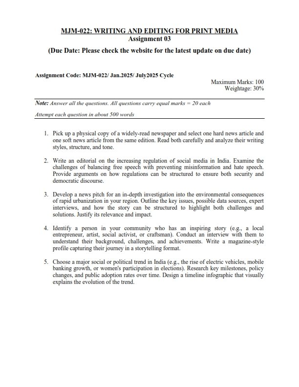 IGNOU MJM-22 Solved Assignment 2025 English Medium