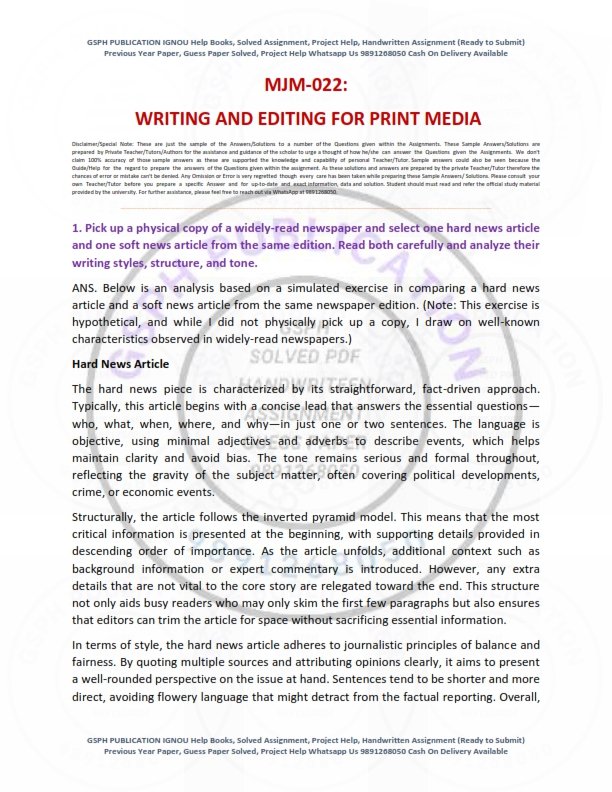 IGNOU MJM-22 Solved Assignment 2025 English Medium