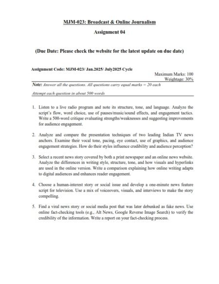 IGNOU MJM-23 Solved Assignment 2025 English Medium