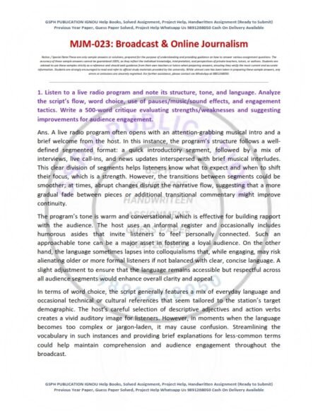 IGNOU MJM-23 Solved Assignment 2025 English Medium