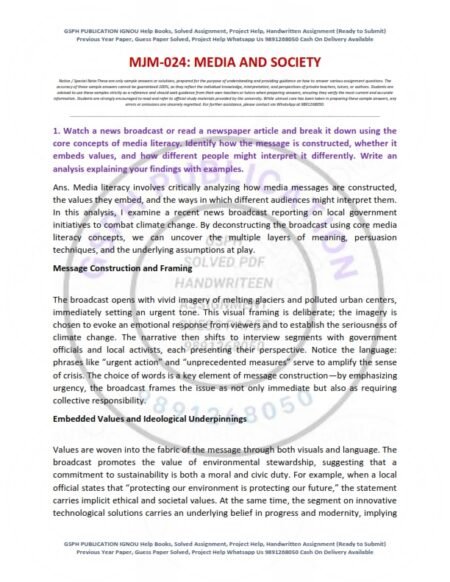 IGNOU MJM-24 Solved Assignment 2025 English Medium