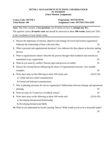 IGNOU MTTM-01 Solved Assignment 2025 English Medium