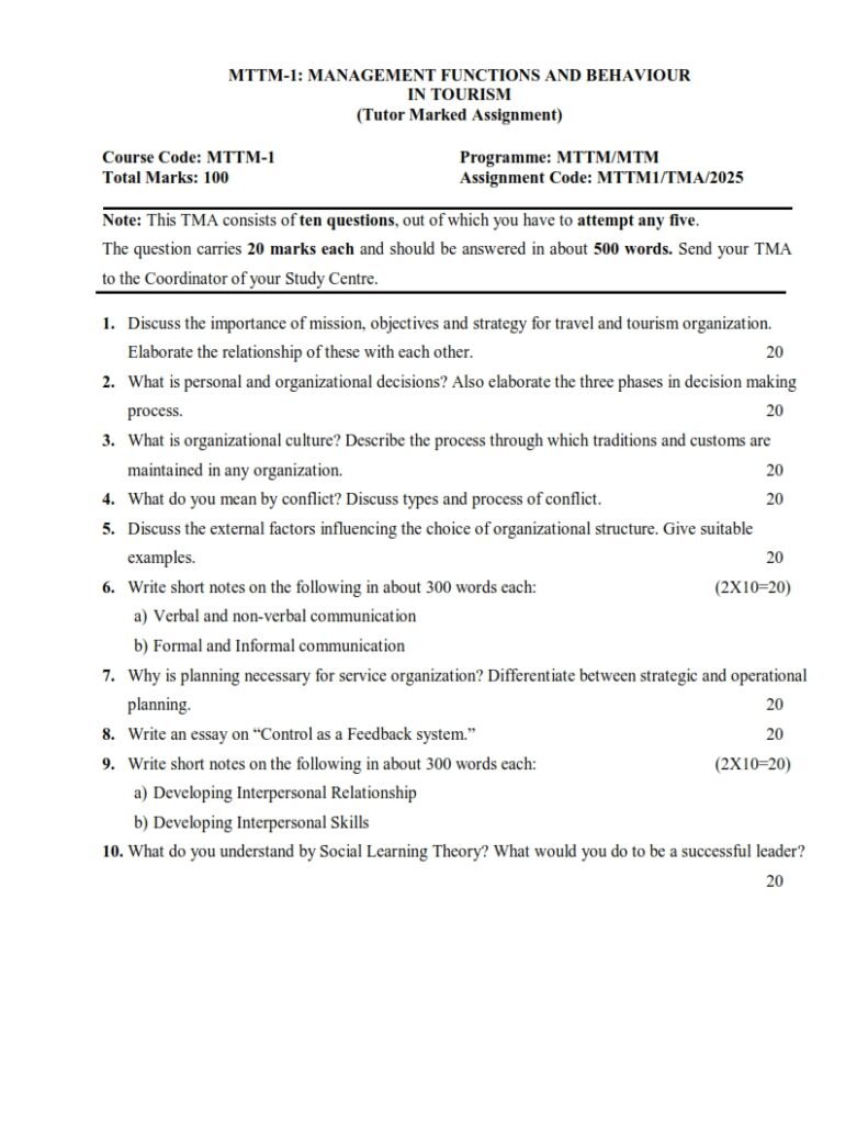 IGNOU MTTM-01 Solved Assignment 2025 English Medium