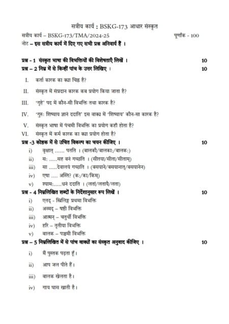 IGNOU BSKG-173 Solved Assignment 2024-25 Sanskrit Medium