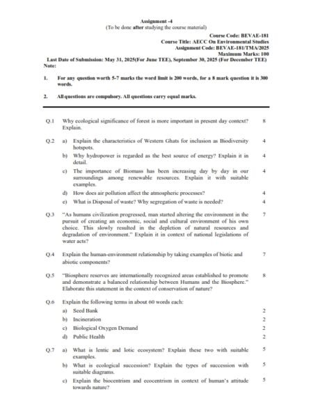 IGNOU BEVAE-181 Solved Assignment 2025 English Medium