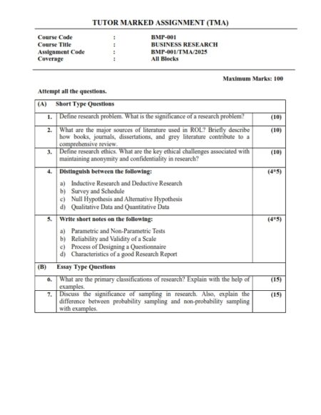 IGNOU BMP-001 Solved Assignment 2025 English Medium