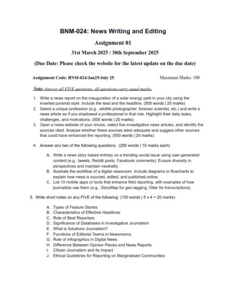 IGNOU BNM-024 Solved Assignment 2025 English Medium