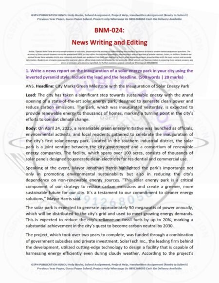 IGNOU BNM-024 Solved Assignment 2025 English Medium
