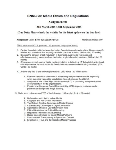 IGNOU BNM-026 Solved Assignment 2025 English Medium