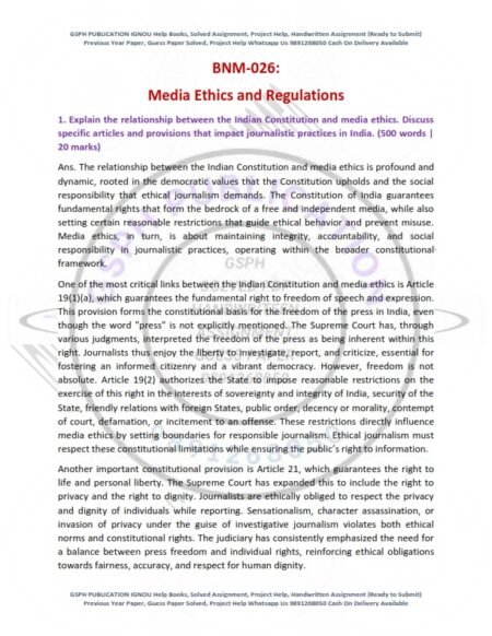 IGNOU BNM-026 Solved Assignment 2025 English Medium