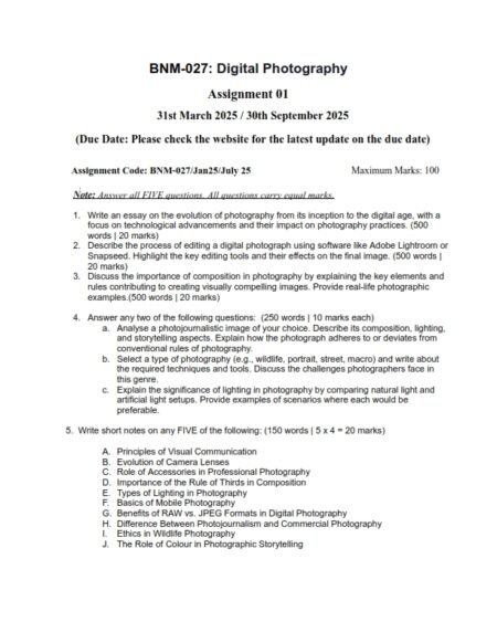 IGNOU BNM-027 Solved Assignment 2025 English Medium