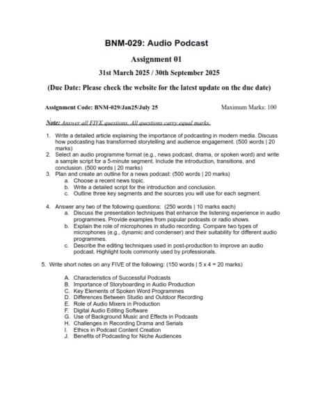 IGNOU BNM-029 Solved Assignment 2025 English Medium