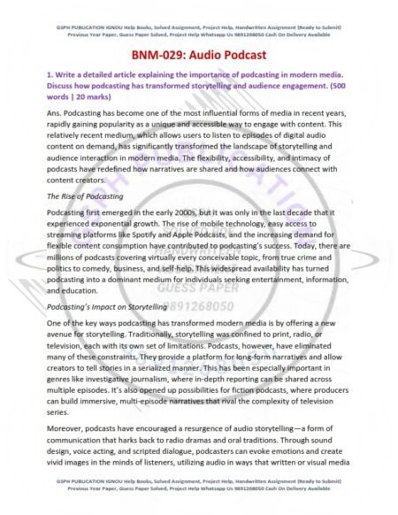 IGNOU BNM-029 Solved Assignment 2025 English Medium