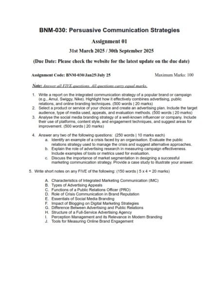IGNOU BNM-030 Solved Assignment 2025 English Medium