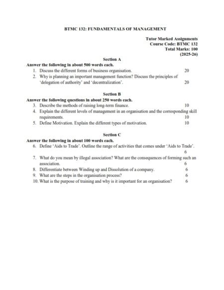 IGNOU BTMC-132 Solved Assignment 2025 English Medium