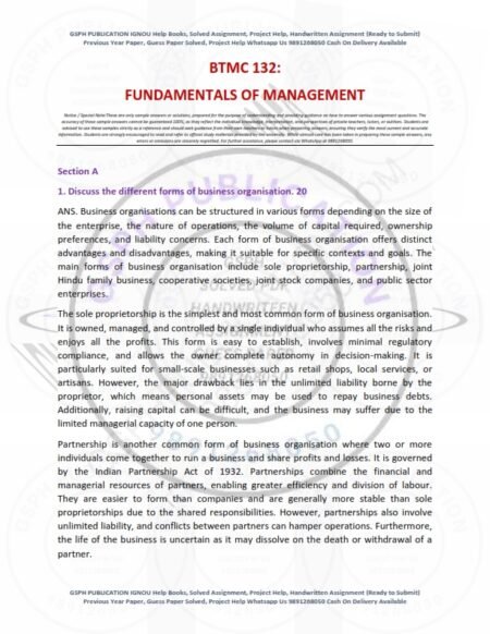IGNOU BTMC-132 Solved Assignment 2025 English Medium