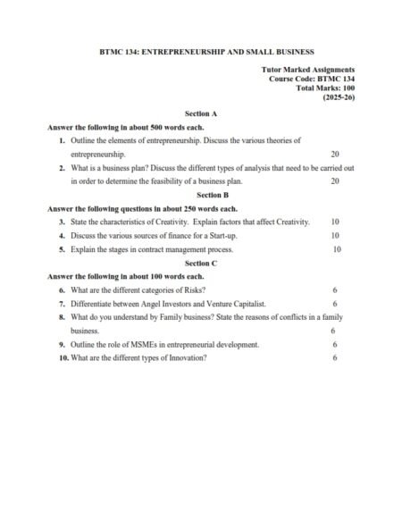 IGNOU BTMC-134 Solved Assignment 2025 English Medium