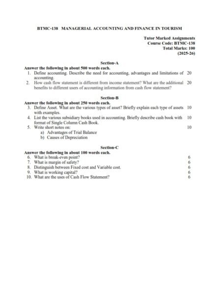 IGNOU BTMC-138 Solved Assignment 2025 English Medium