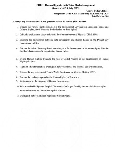 IGNOU CHR-011 Solved Assignment 2025 English Medium